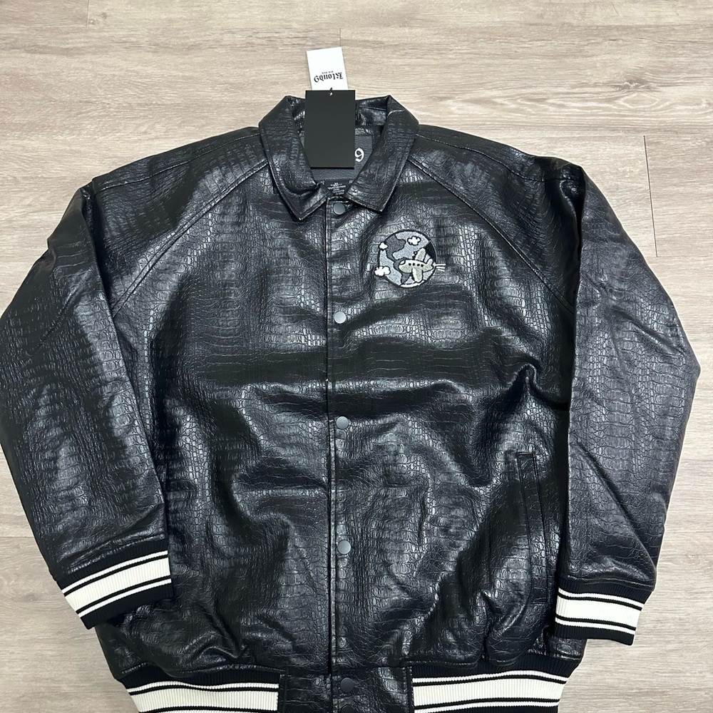 **NEW** Men's Black Vegan-Leather Bomber Jacket sz XL